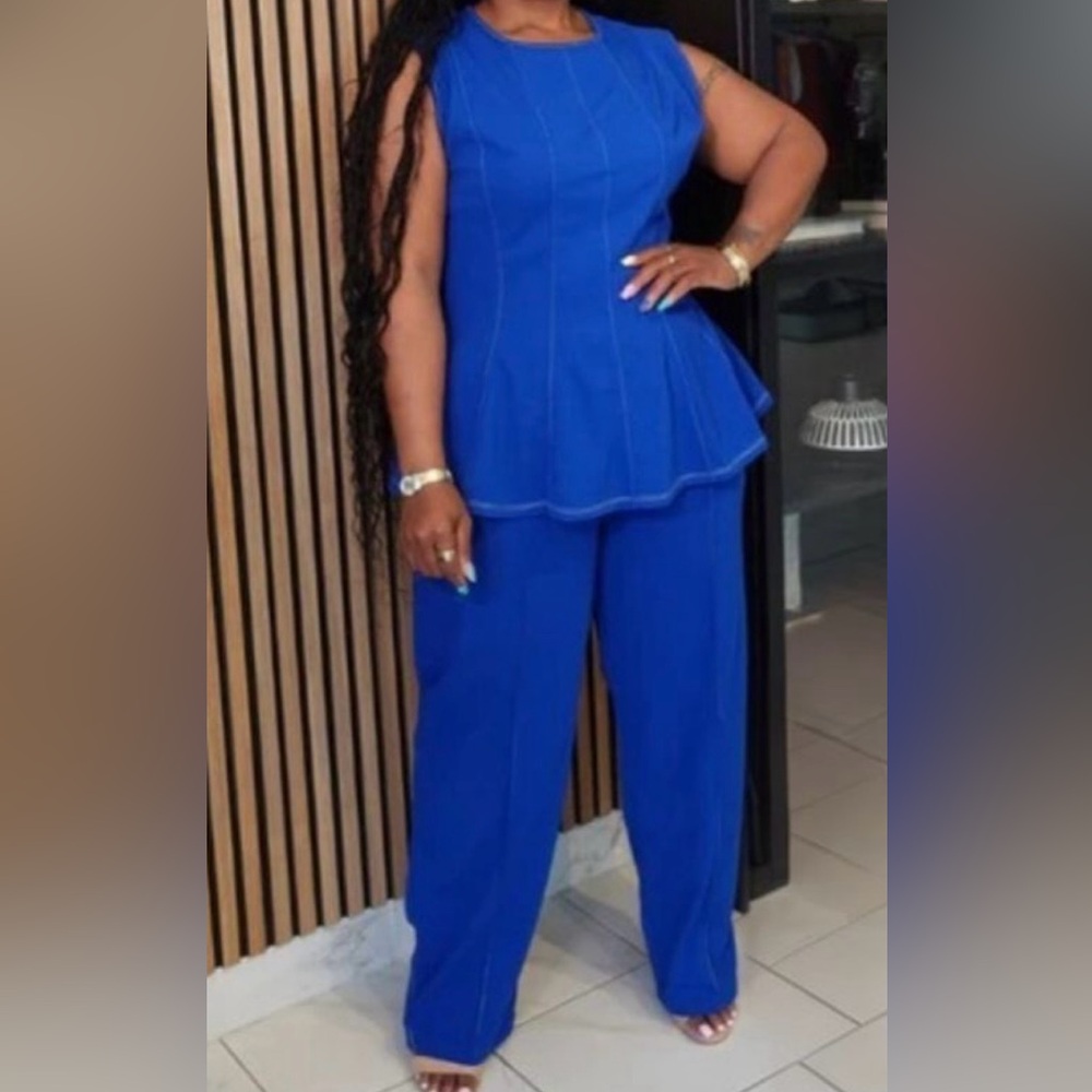 Elegant Royal Blue Women's Pant Set
